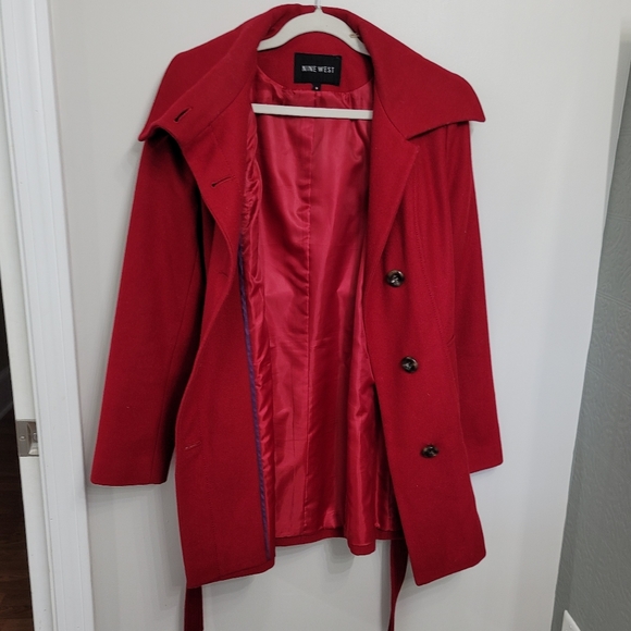NINE WEST Red Wool Blend Cowl Neck Peacoat Size 8 - Picture 5 of 7